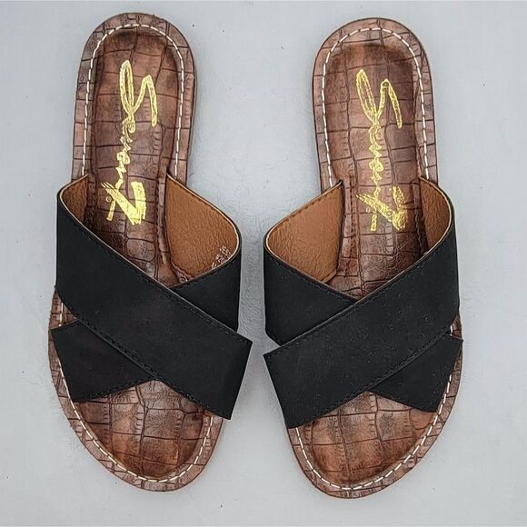 Seven7 Shoes - Seven7 Jesse Sandal Slides  Criss-Cross Strap Black Women's Size 7